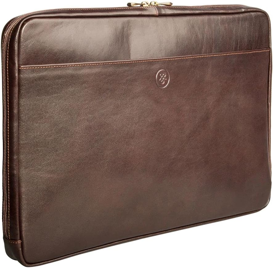 Maxwell Scott Handgefertigte Leder 17'' Laptophülle Davoli in Dunkelbraun, Dunkelbraun