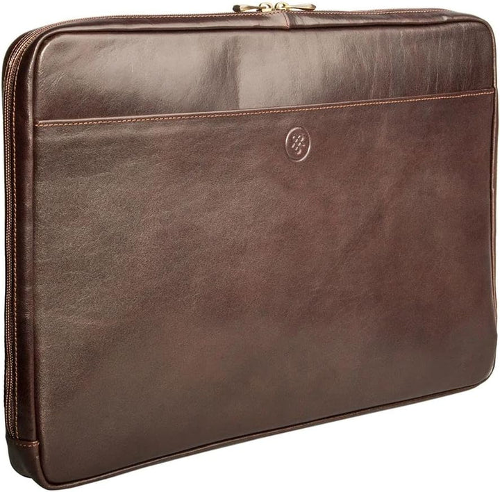 Maxwell Scott Handgefertigte Leder 17'' Laptophülle Davoli in Dunkelbraun, Dunkelbraun