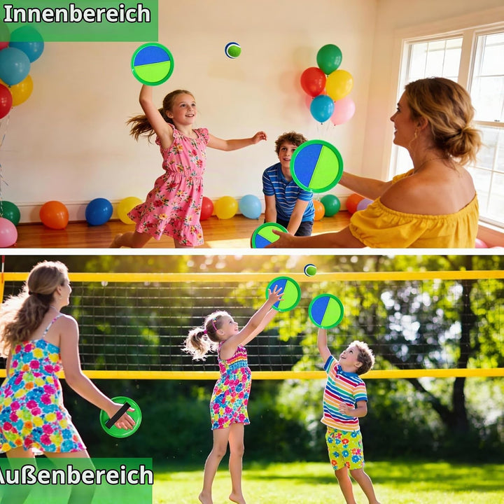Klettballspiel Kinder Outdoor Wurfspiel, Strandspielzeug mit 4 Paddel und 4 Bälle, Toss and Catch Ba