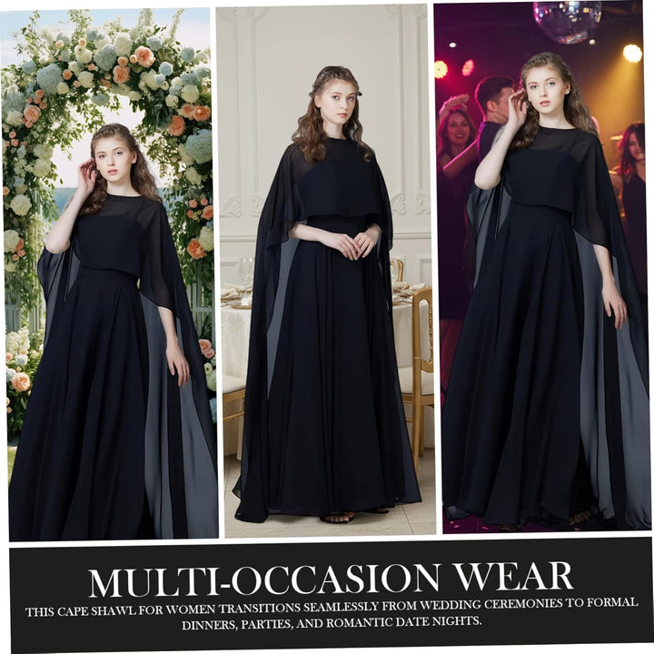 Durchsichtiger Chiffon-Umhang für Damen, 59 Zoll, eleganter Brautschal für Hochzeiten und Abendveran