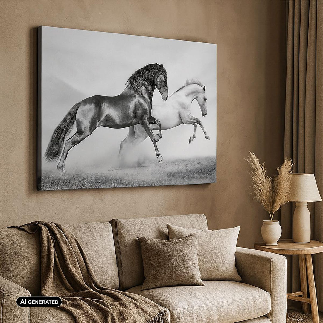 Bilder auf Leinwand Pferde Tiere Galopp Wiese Leinwandbild 70x50cm Wandbilder Dekoration Wohnzimmer