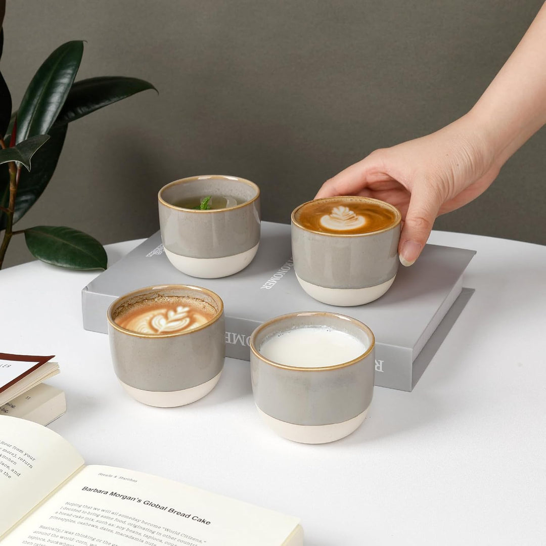 NOVAJOY | Espressotassen Set | 4-teilig | 140 ml | Mini-Espressotasse - Handgefertigt dickwandigem |