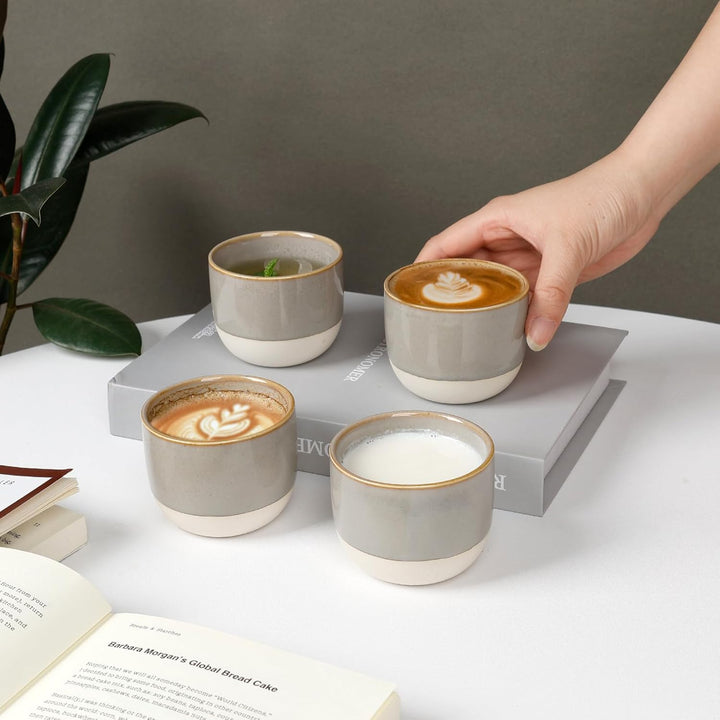 NOVAJOY | Espressotassen Set | 4-teilig | 140 ml | Mini-Espressotasse - Handgefertigt dickwandigem |
