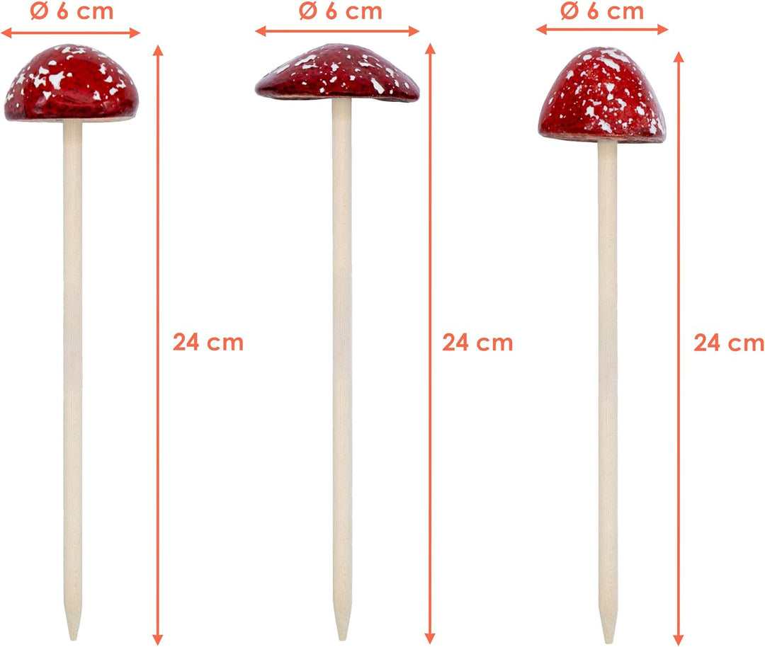 Spetebo Steingut Deko Pilz Gartenstecker 24 x 6 cm - 3er Set - Fliegenpilz Blumenstecker zur Herbstd
