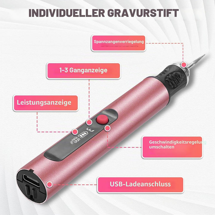 Elektrisches Graviergerät für Glas & Holz, Glasgravur Set zum Gläser Gravieren, Mini Fräser Gravurse