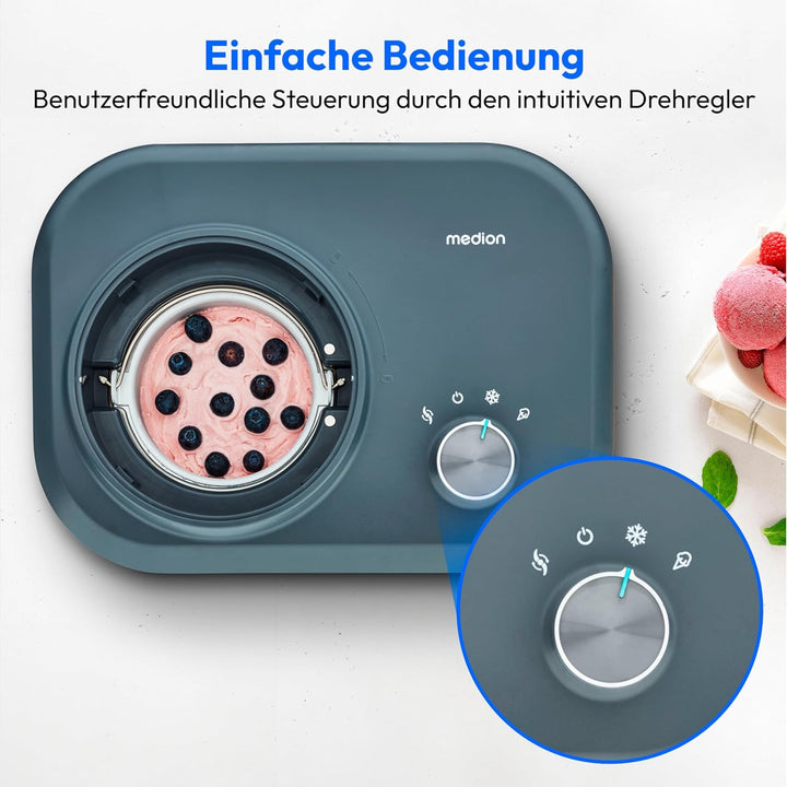 MEDION Eismaschine mit Kompressor (geeignet für die Zubereitung von Eiscreme, Frozen Yoghurt & Sorbe