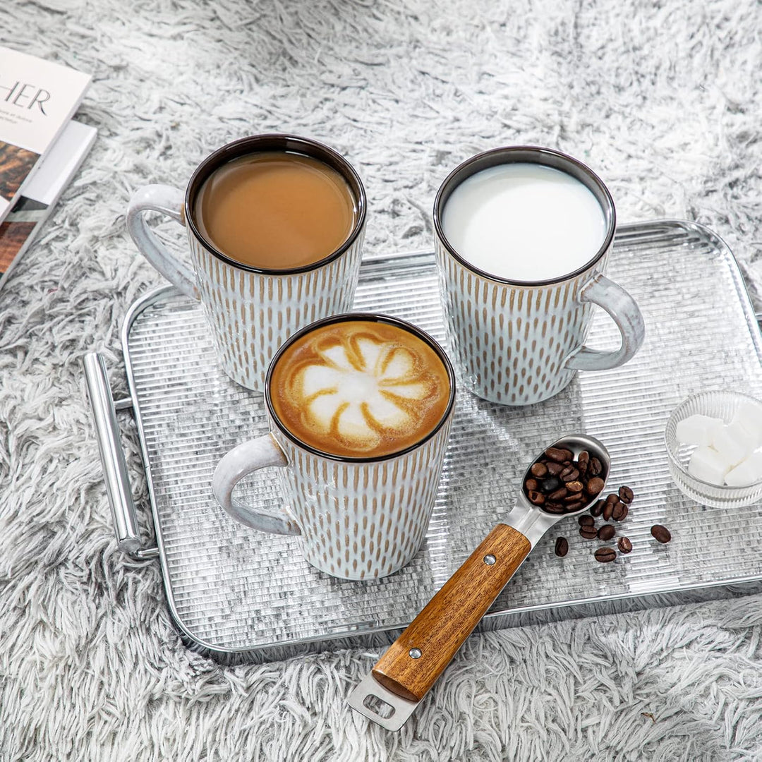 vancasso PLUVO Kaffeetassen set 6er, Tassen Set Steingut, 480ml Kaffeebecher mit Henkel, Espressotas