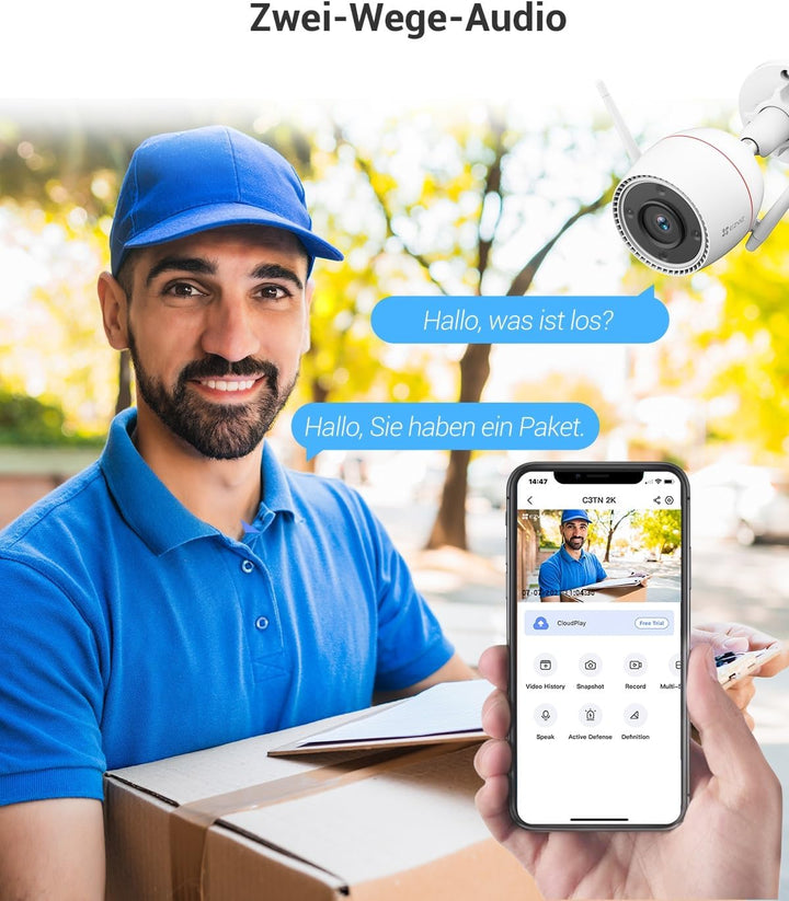 EZVIZ 2K Outdoor WLAN IP Kamera, IP67 Überwachungskamera mit KI-Personenerkennung, Farbnachtsicht, a