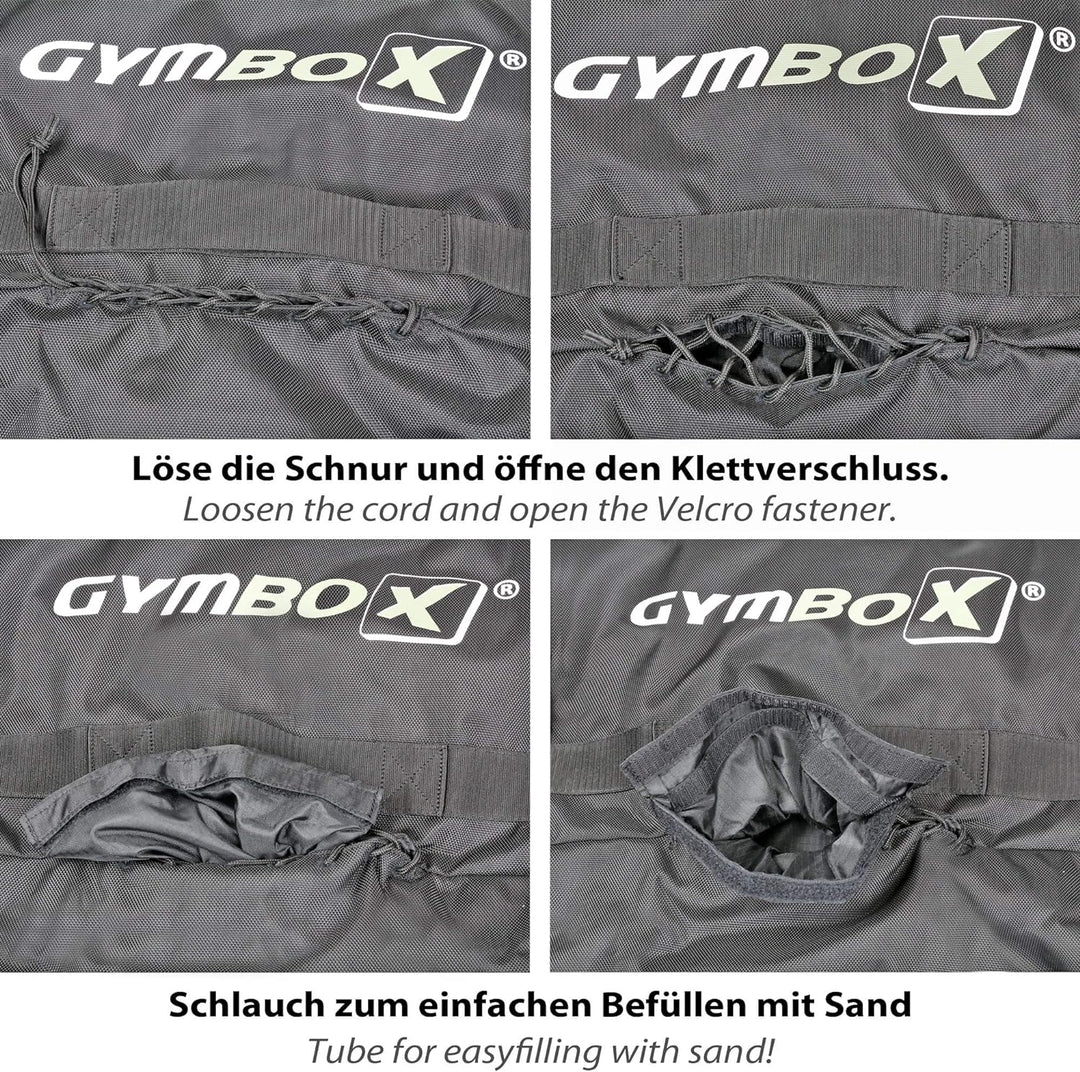 GYMBOX Professioneller Sandbag mit Poster Funktionelles Training 25kg/50kg flexibel befüllbare Gewic