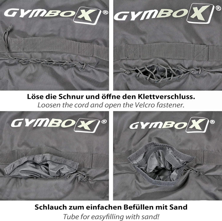 GYMBOX Professioneller Sandbag mit Poster Funktionelles Training 25kg/50kg flexibel befüllbare Gewic