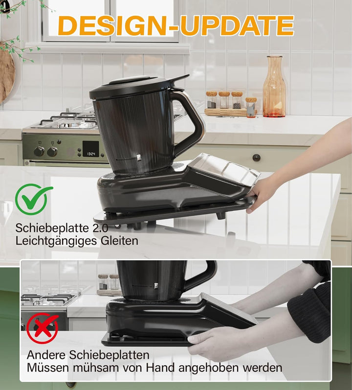 Gleitbrett für Thermomix TM7, Brett für Thermomix aus Bambus mit Rollen &amp; Gummifüssen, Leichtgängig,