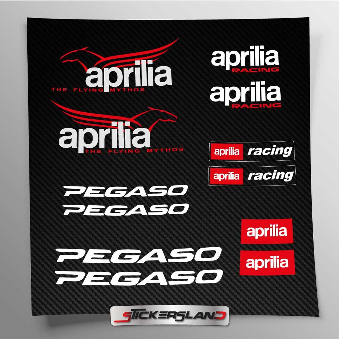 Aufkleber-Set kompatibel mit Tank und Motorradhelm Racing Factory Pegaso | Basis aus transparentem V