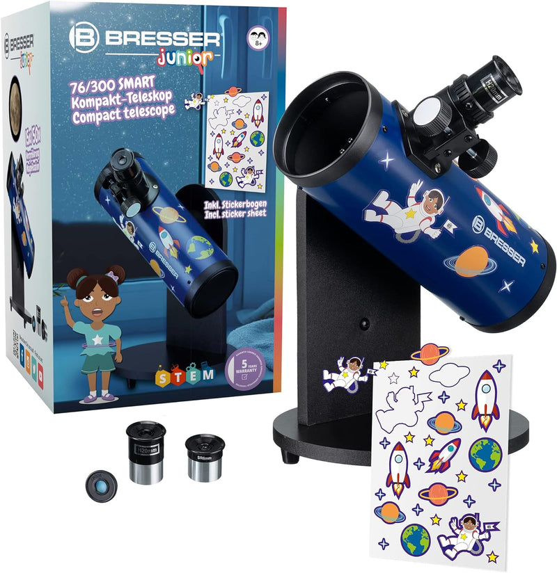 Bresser Junior Spiegelteleskop 76/300 Kompakt-Teleskop SMART mit benutzerfreundlicher Dobson-Montier