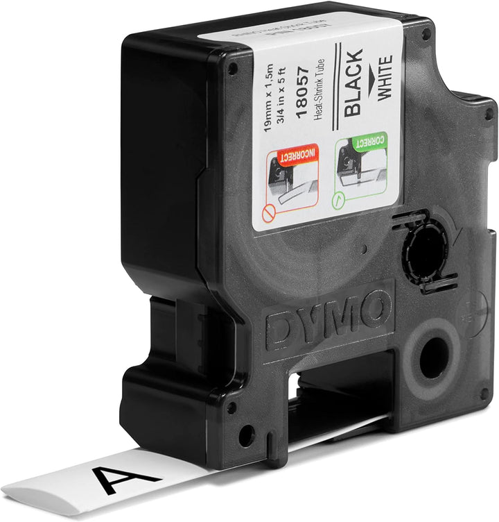 DYMO Rhino Industrie Schrumpfschlauch-Kabeletiketten | 19 mm x 1,5 m | schwarze Schrift auf weissem