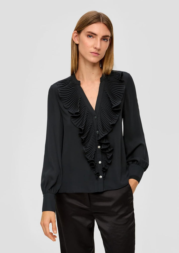 s.Oliver BLACK LABEL Damen Bluse mit Rüschen 34 Schwarz, 34 Schwarz