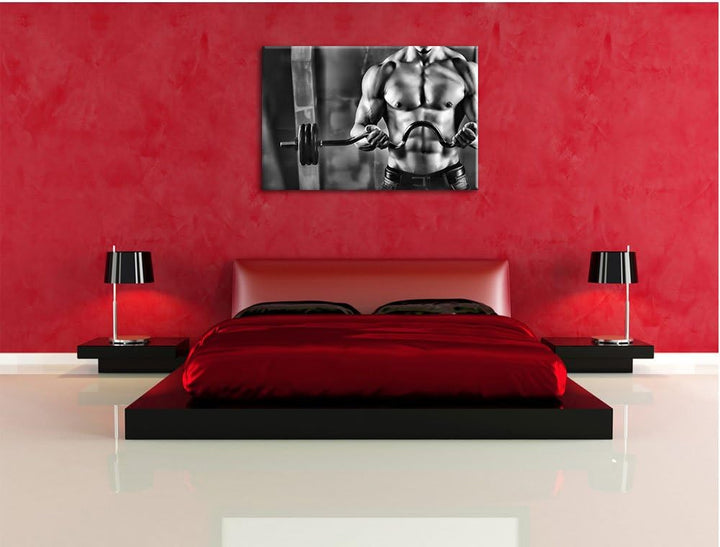 Monocrome, Bodybuilding, Format: 100x70 auf Leinwand, XXL riesige Bilder fertig gerahmt mit Keilrahm