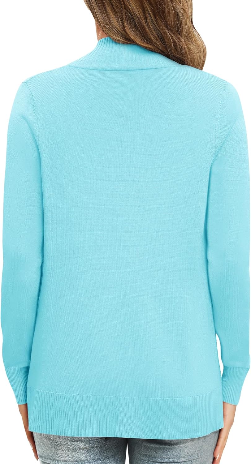 EXCHIC Leicht Damen Lange Ärmel V-Ausschnitt Lange Gestrickt Cardigan Gemütlich Offene Front Strickj