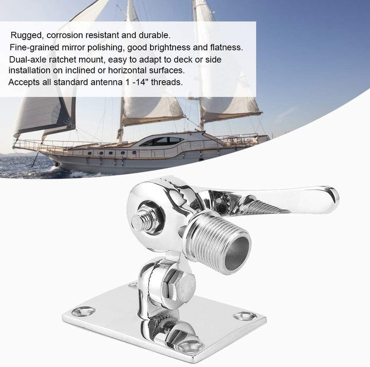 Marine UKW-Antennenhalterungen, Fydun VHF-Antennen-Ratschenfuss aus Edelstahl Verstellbare Doppelach