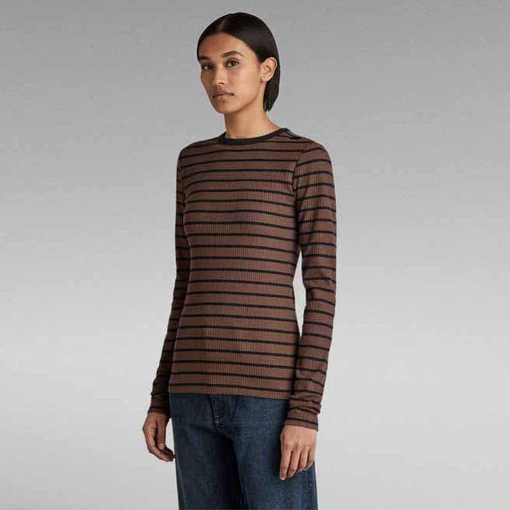 G-STAR RAW Damen Slim Rib 2.0 Stripe Top Tops XS Mehrfarben (Rain Drum/Caviar Stripe D21575-d201-d47