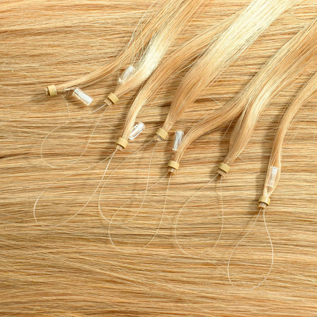 hair2heart Premium Microring Extensions Echthaar glatt - 50 Strähnen 0.8g 50cm 9/31 lichtblond Gold