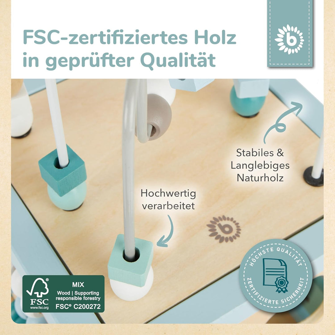 Bieco Motorikwürfel Scandi-Chic nachhaltiges Holz FSC® | Motorikspielzeug ab 1 Jahr | Activity Cente