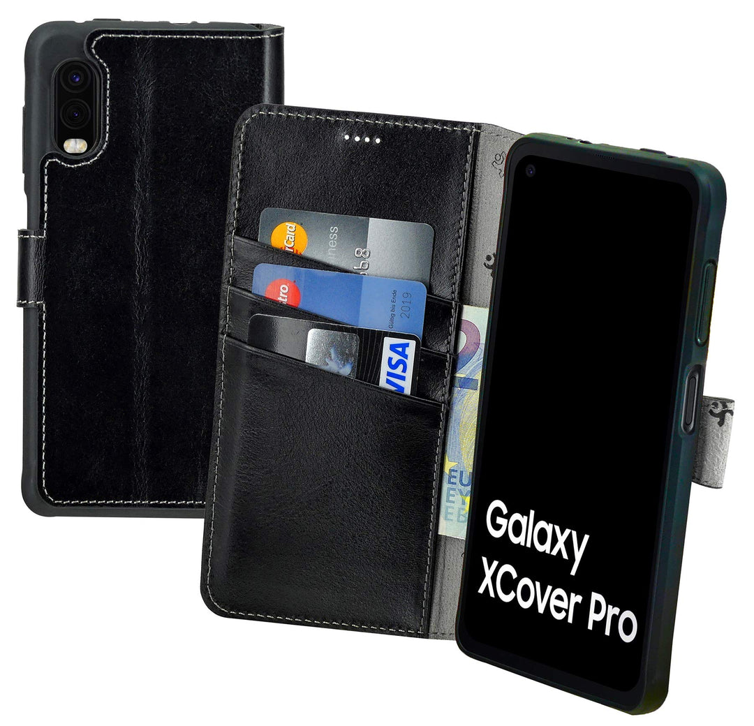 Suncase Book-Style Hülle kompatibel mit Samsung Galaxy Xcover Pro Leder Tasche (Slim-Fit) Lederhülle