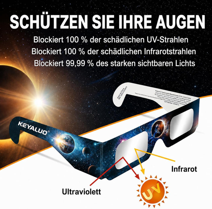 6/12/100 Sonnenfinsternis Brille,EN ISO 12312-2:2015(E) &amp; CE-zertifiziert,AAS Zertifizierung 2026,So