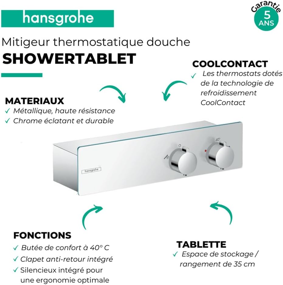 hansgrohe Duschthermostat ShowerTablet 350, Brausethermostat Aufputz, Chrom Chrom 350mm Dusche, Chro