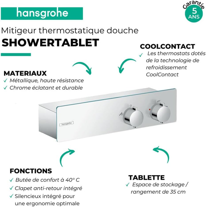 hansgrohe Duschthermostat ShowerTablet 350, Brausethermostat Aufputz, Chrom Chrom 350mm Dusche, Chro