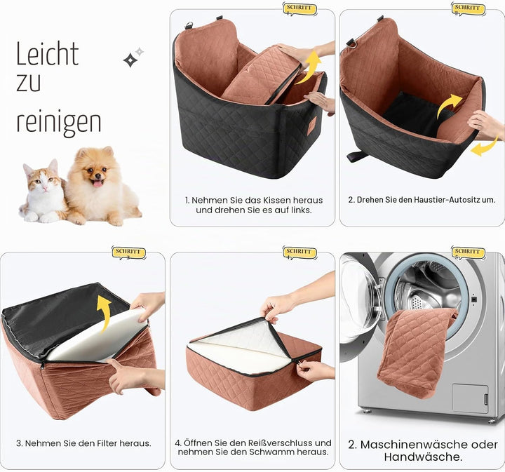 Hunde Autositz für kleine bis mittlere Hunde,Waschbarer hundesitz Auto mit Aufbewahrungstaschen, ver