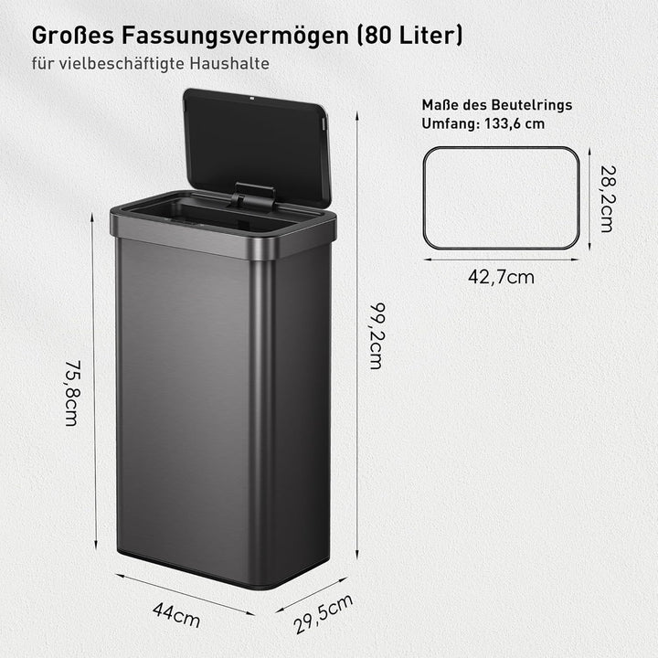 EKO NOVA 80L Mülleimer mit Sensor, Automatischer Küchenmülleimer, rechteckiger Bewegungssensor Abfal