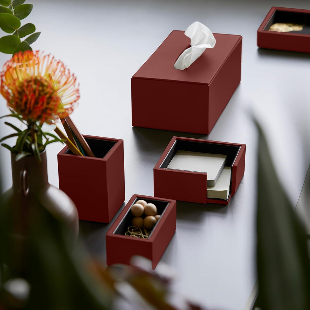 Eglooh - Minerva - Notizzettel Box Leder Bordeaux Rot - Zettelbox, Notizklotz, Zettelkasten für Schr
