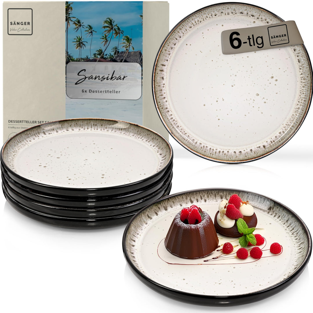 Sänger Sansibar | Dessertteller 6 teilig, Steingut Teller Set 6 Personen, Kuchenteller kleine Teller