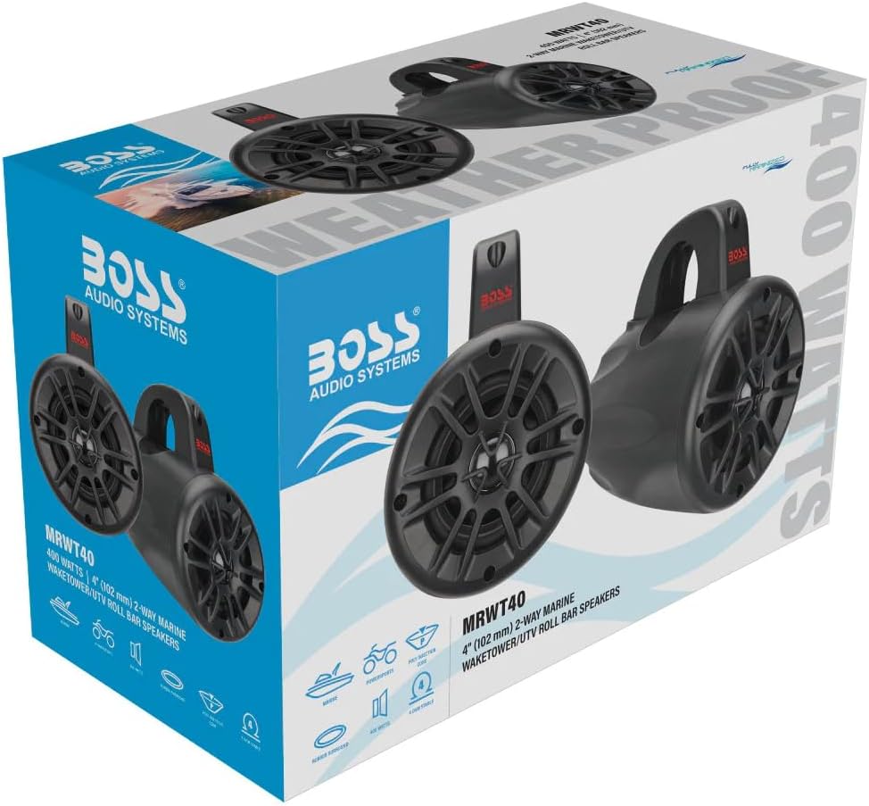 KIT-Set FÜR BOSS Audio Systems MRWT40 Schwarze 2-Wege-Marine-Waketower-Lautsprecher, UTV-Überrollbüg