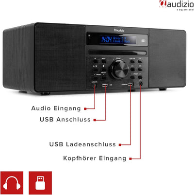 Audizio Prato - DAB Radio mit CD Player, MP3-Player, Bluetooth Radio, USB, DAB+, FM-UKW, Fernbedienu