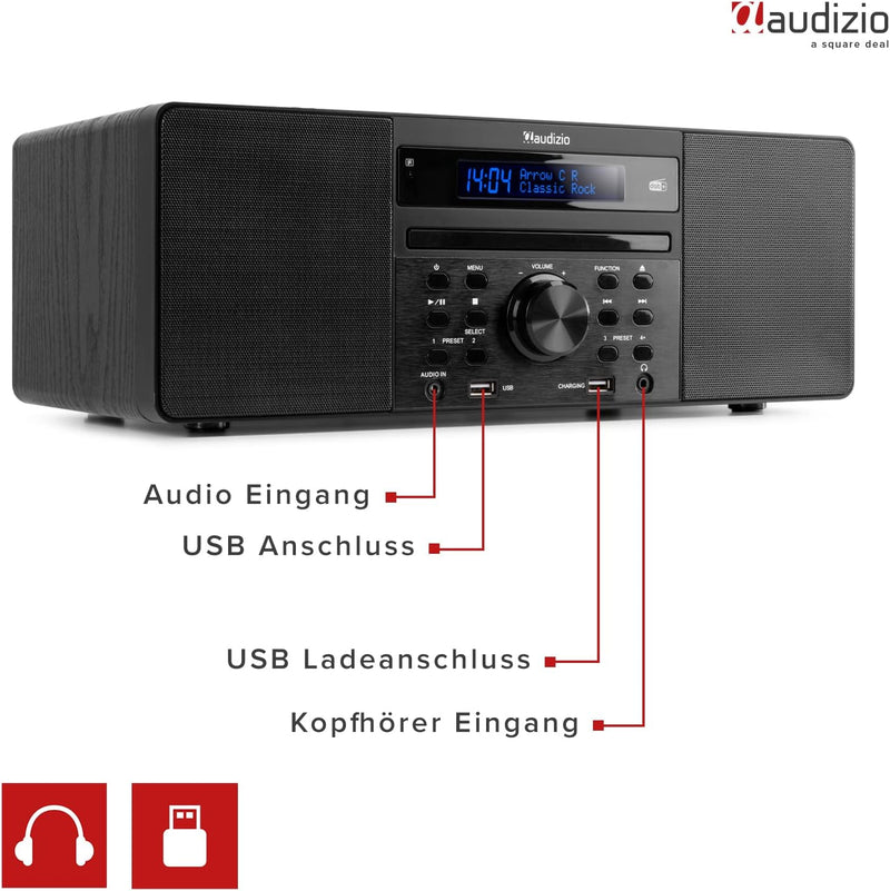 Audizio Prato - DAB Radio mit CD Player, MP3-Player, Bluetooth Radio, USB, DAB+, FM-UKW, Fernbedienu