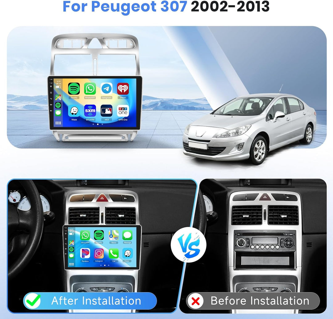 Podofo Carplay Android Autoradio für Peugeot 307 2002-2013,2G++64G,9" Touchscreen HiFi Android Auto