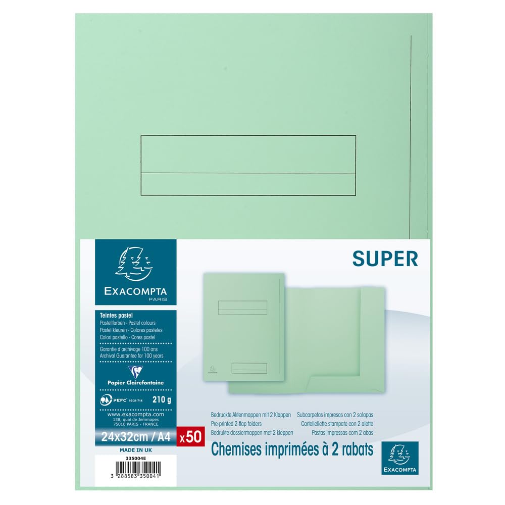 Exacompta 335004E Packung mit 50 Aktenmappen Super, 2 Klappen, Karton 210g/qm, praktisch und robust,