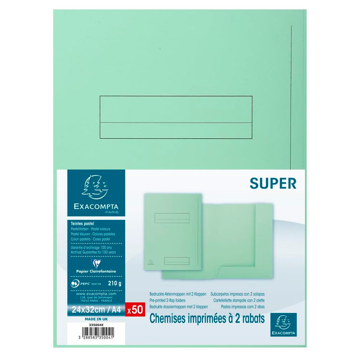 Exacompta 335004E Packung mit 50 Aktenmappen Super, 2 Klappen, Karton 210g/qm, praktisch und robust,