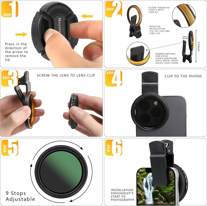 Variabler ND2-ND400-Filter, 52 mm, ultradünn, mehrfach beschichtet, verstellbar, Neutraldichtefilter