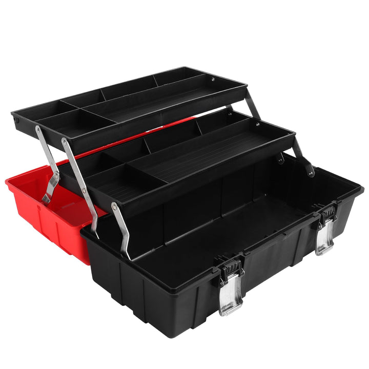 MAXPOWER Werkzeugkoffer leer, Werkzeugkiste gross mit 3 Laden, Werkzeugkasten 42 x 18 x 17 cm mit Me