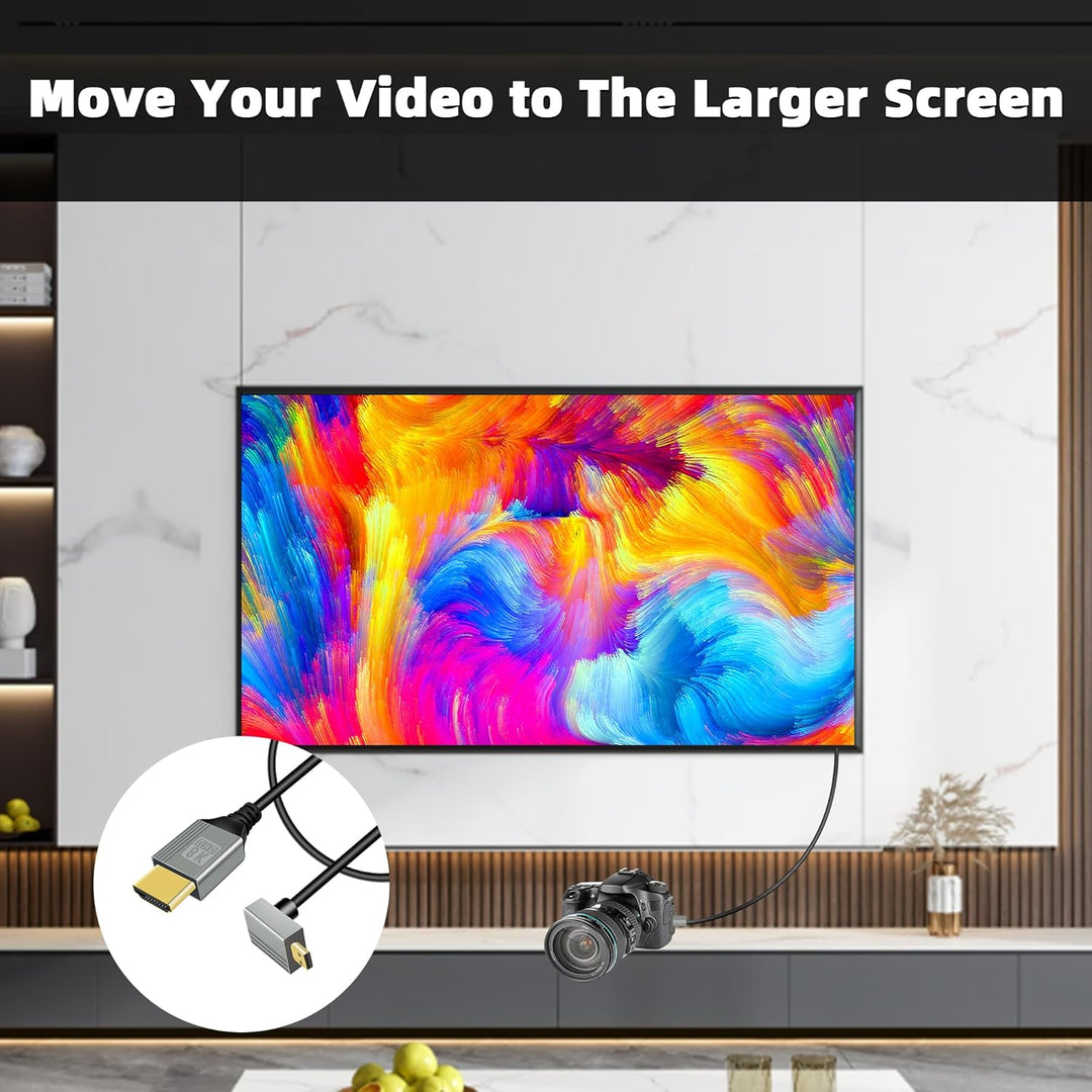 GELRHONR 90-Grad-Micro-HDTV-zu-HDTV-Kabel, 48 Gbit/s Ultra-Unterstützung für 8K@60Hz und 4K@120Hz, f