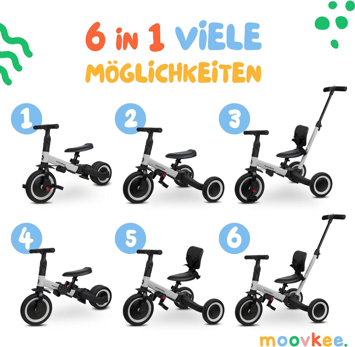 moovkee. Kinder Laufrad ab 1 Jahr 6in1 - Dreirad mit Schubstange - Lauflernrad ab 1 Jahr - Baby Fahr