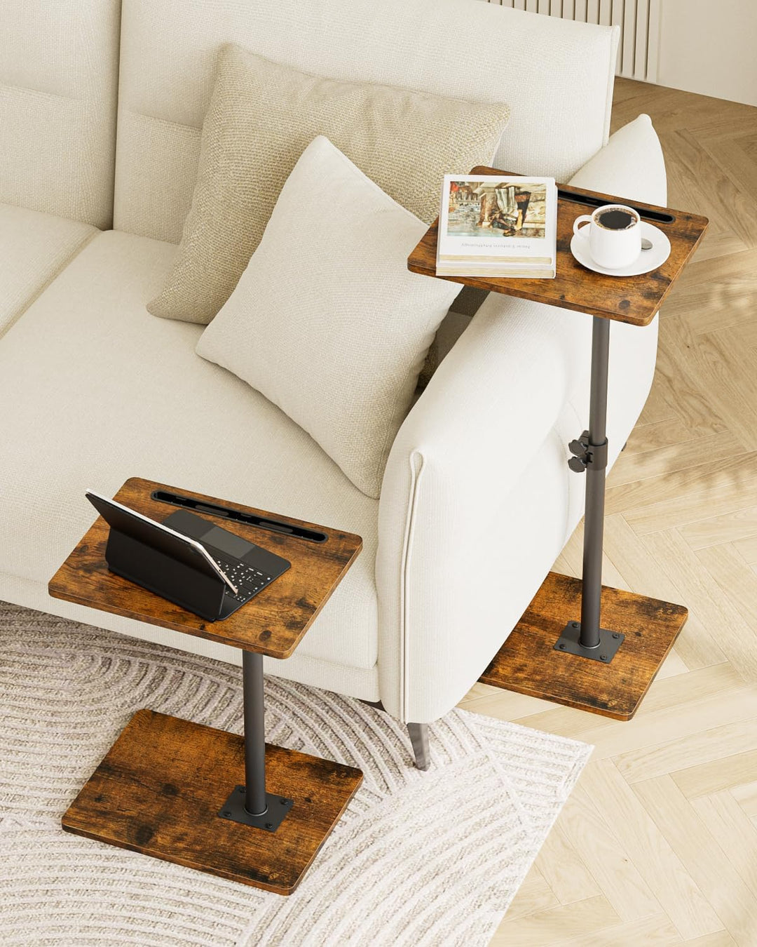 Beistelltisch C-Form, 360°Rotierend Couchtisch Klein, Höhenverstellbar Sofatisch,40x30x(45-81) cm,Ho