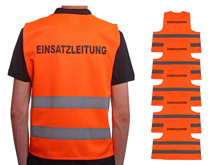 4business 5 Stück Kfz Qualitäts Warnweste EINSATZLEITUNG orange EN ISO 20471 Klasse 2 für Erwachsene