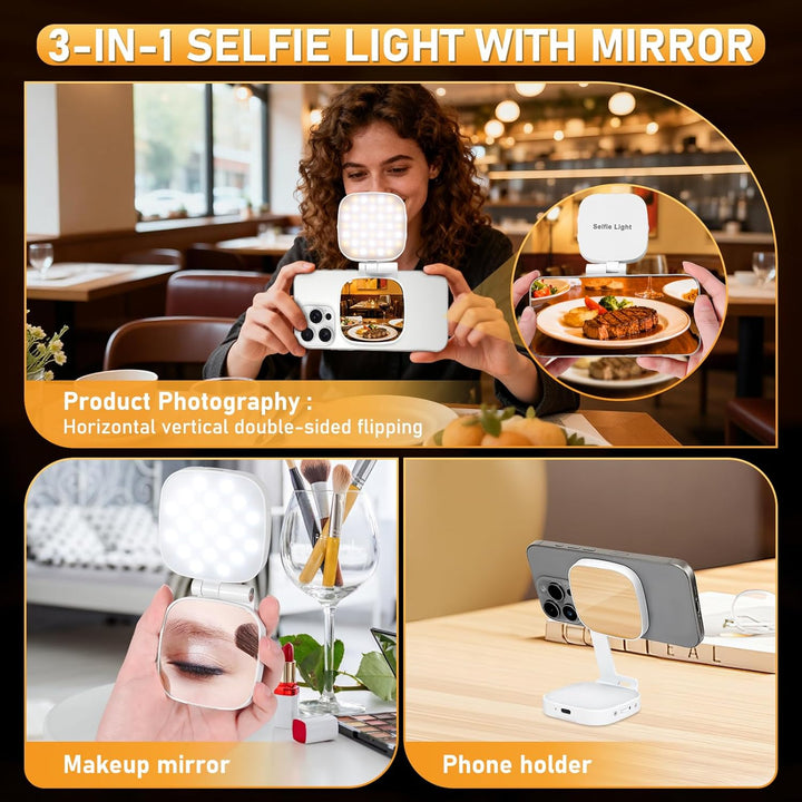 Magnetische Selfie-Licht, 3-in-1 LED Handy Licht Kompatibel mit iPhone MagSafe, CRI95+ 360° Falten F