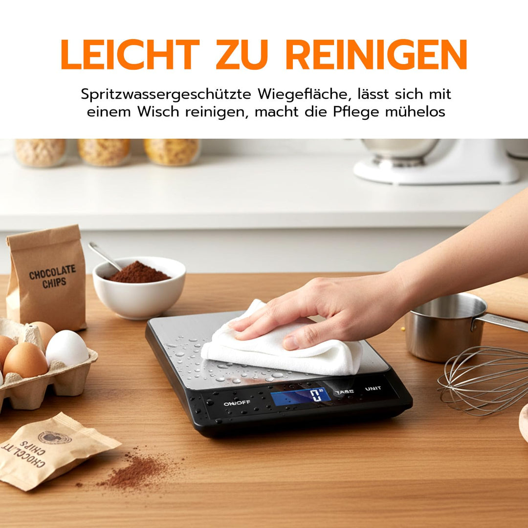 Wigearss 15kg/1g Küchenwaage Digital, Küchen Feinwaage mit 6 Einheiten, Tara Funktion