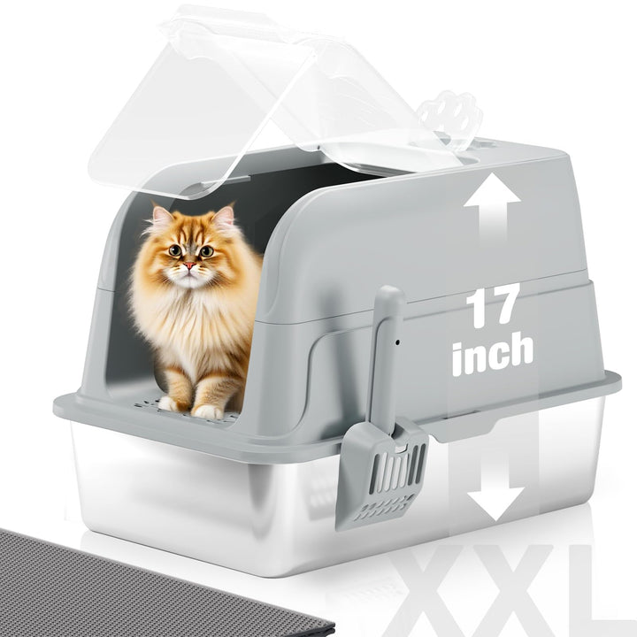 Edelstahl Katzenklo, XXL Katzenklo mit Deckel, Leicht zu Reinigen, Katzentoilette mit Hohem Rand aus