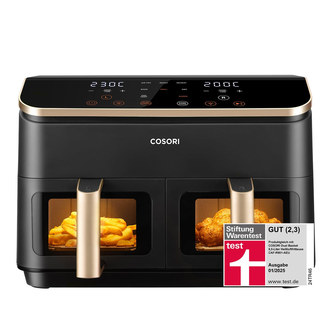 Cosori Heissluftfritteuse 2 Kammern Airfryer, 6-in-1 Dual Zone Air Fryer XXL 8,5 L, Heissluftfritteu