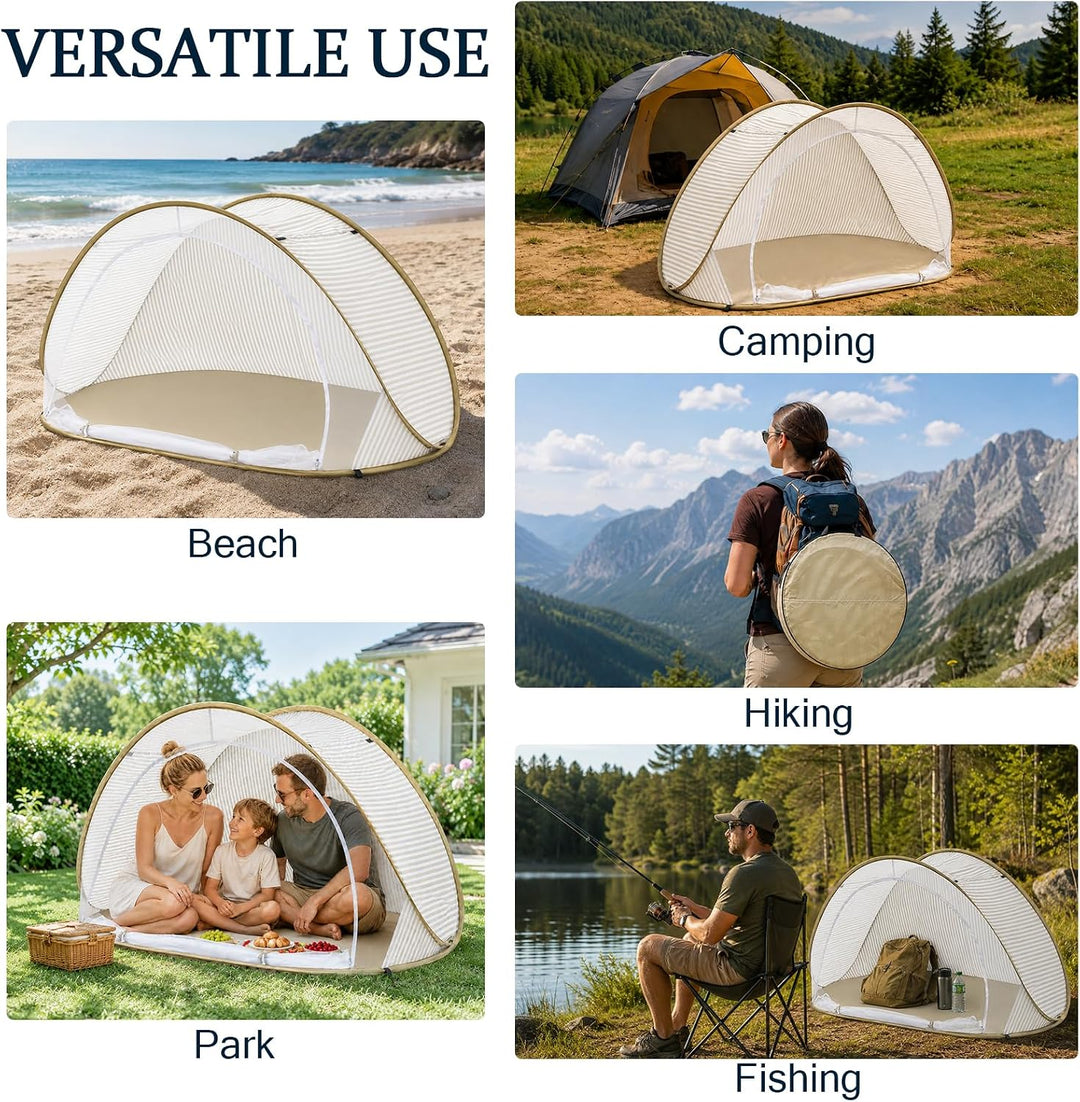 Strandmuschel Pop Up – Grosses, Tragbares Strandzelt für 3-4 Personen, Automatischer Aufbau, Sonnens